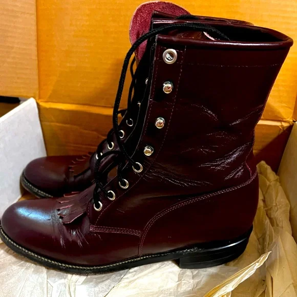 Justin Boots Women's Burgundy Lace Up Boots - Picture 1 of 5